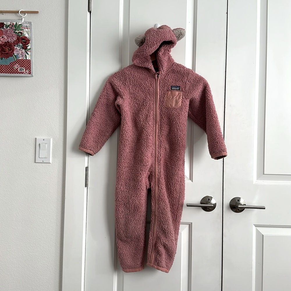 Kids Patagonia Pink Bear Fleece Suit 5t